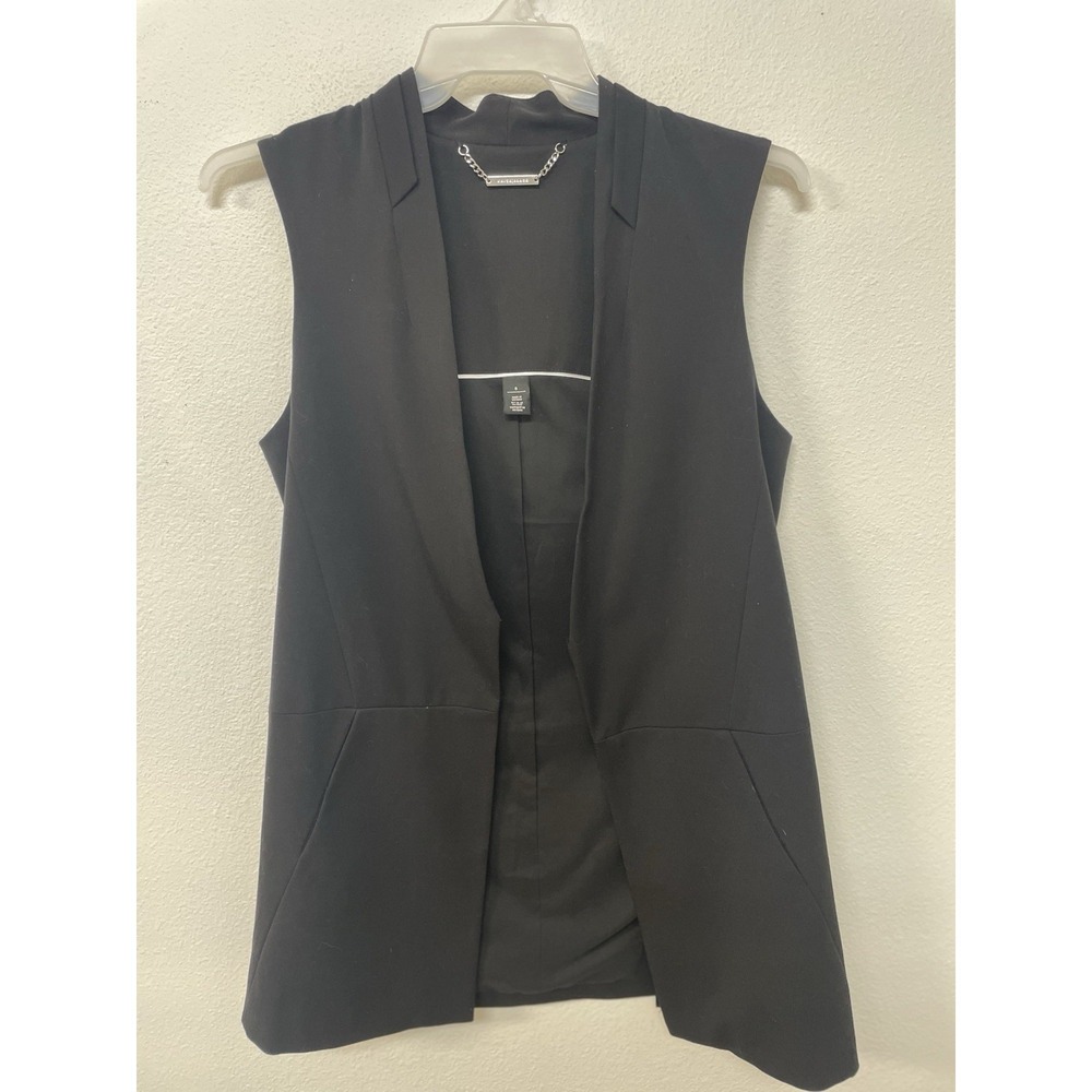 White House‎ Black Market Black Sleeveless Collarless Open Vest Pockets Sz 8